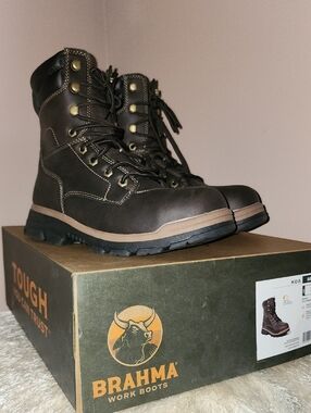 Brahma Men’s Dark Brown Lace-Up Work Boots with Tan Midsole